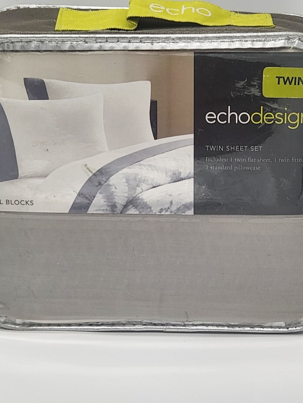 Echo Design Tribal Blocks Twin Sheet Set Cotton Sateen White Grey NEW